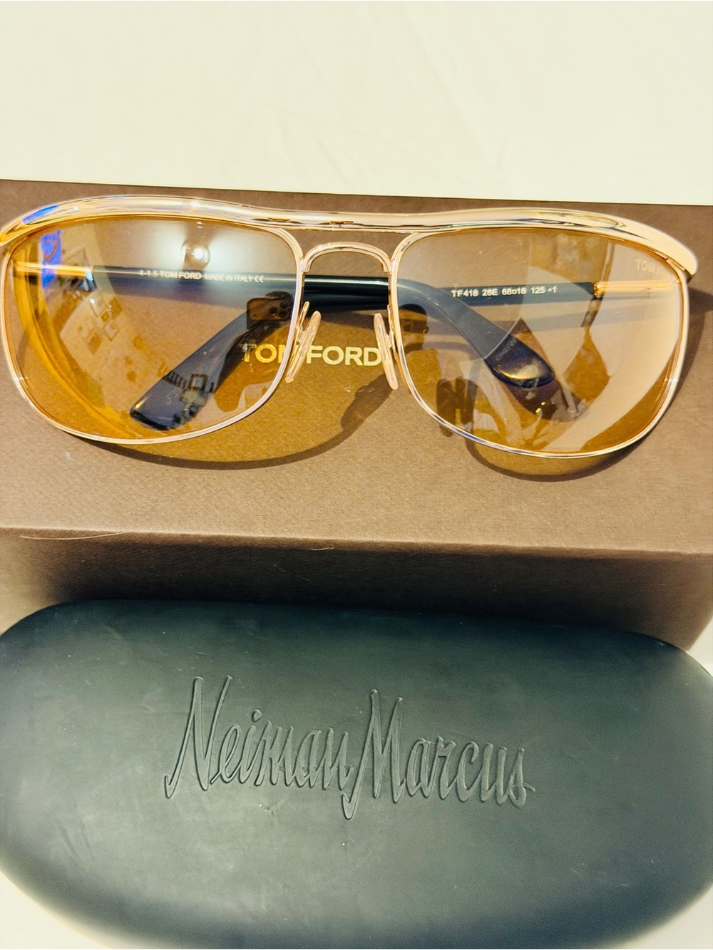 Tom Ford Men’s Gold Frame Aviator Sunglasses with Amber Lenses